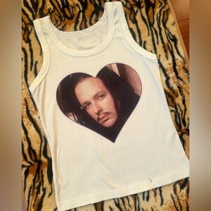 White Tank Top with Korn’s Johnny D teeny bopper Heart Graphic